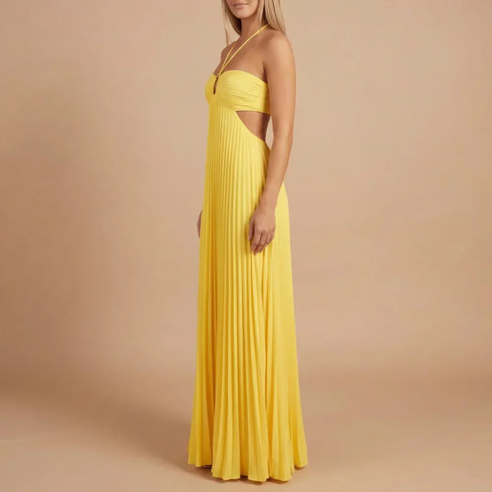 Riley Pleated Halter Maxi Dress