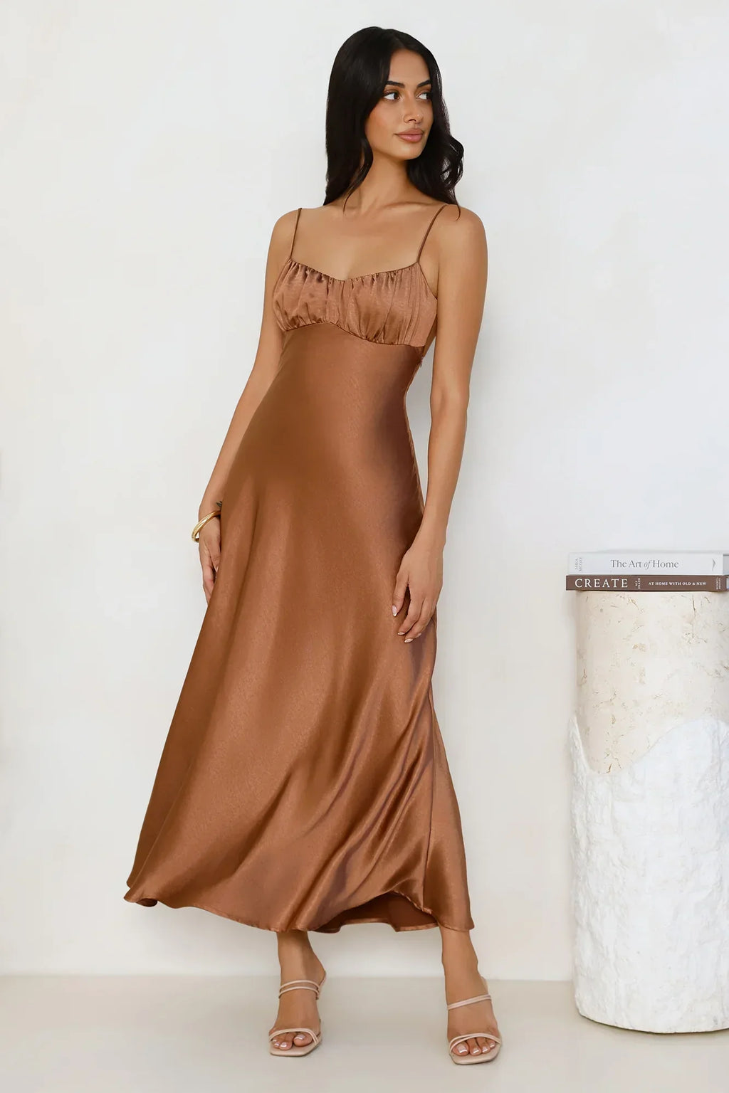 Empire Chic Satin Maxi Dress Chocolate