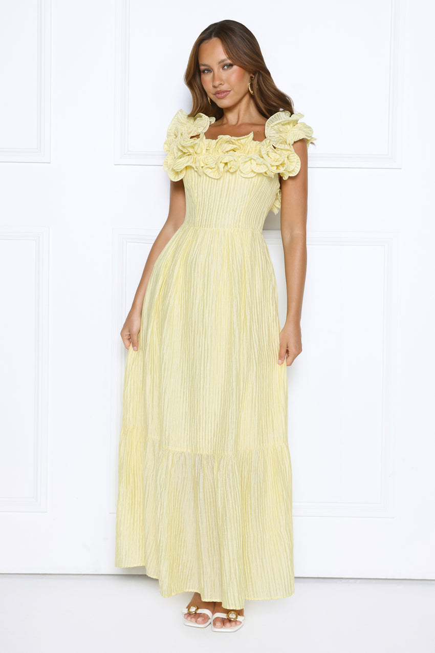 Magnetic Energy Off Shoulder Maxi Dress Yellow