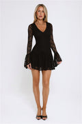 Gilded Lace Nights Long Sleeve Mini Dress Black