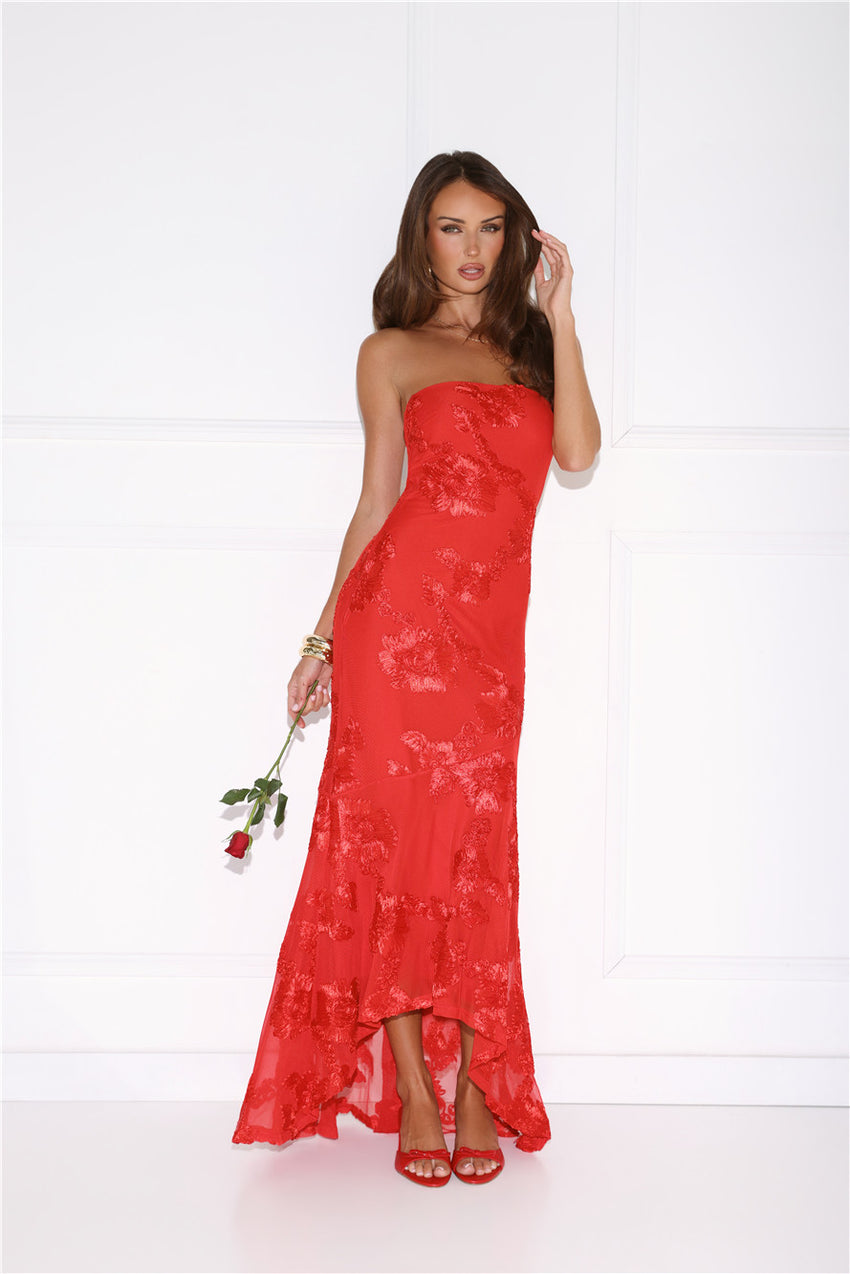 Babe Energy Strapless Maxi Dress Red