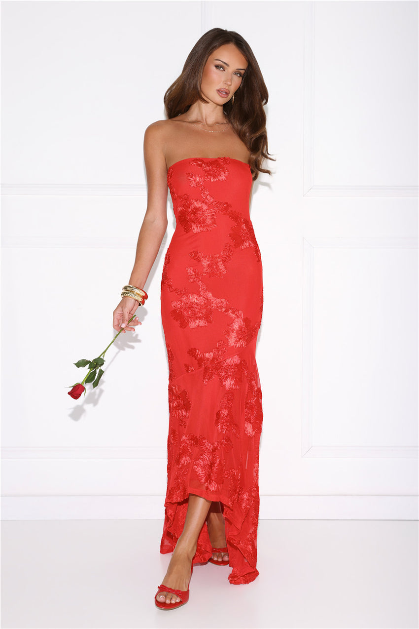 Babe Energy Strapless Maxi Dress Red