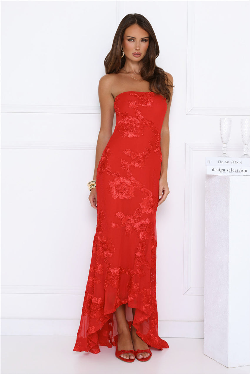 Babe Energy Strapless Maxi Dress Red