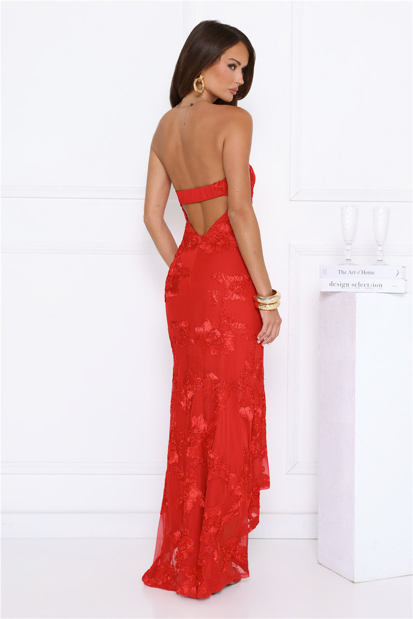 Babe Energy Strapless Maxi Dress Red