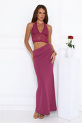 Sway In Moonbeams Halter Lace Maxi Dress Plum