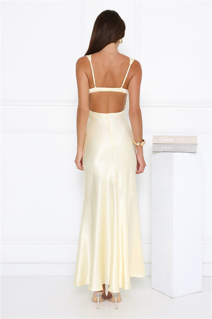Kiss Crush Satin Maxi Dress Yellow