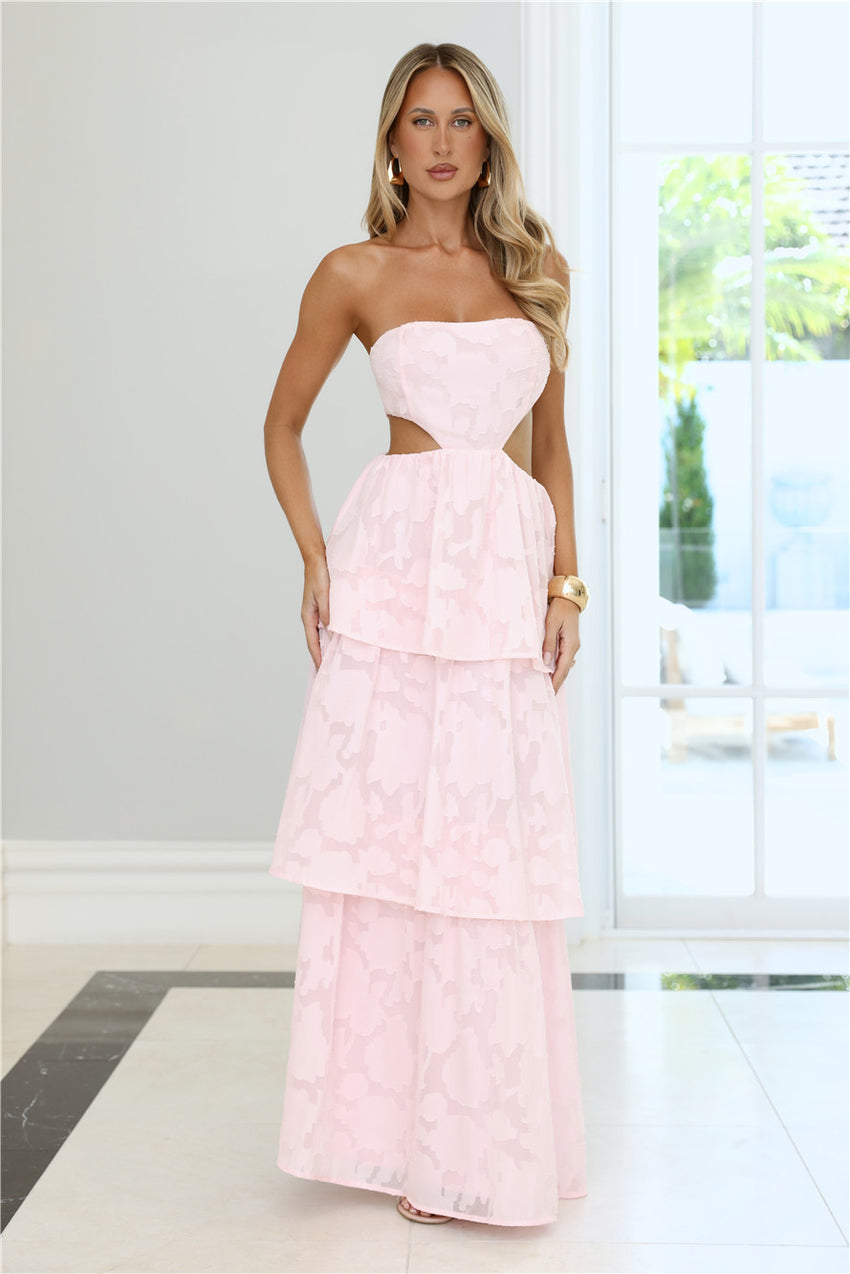 Soft Petal Glow Strapless Maxi Dress Pink