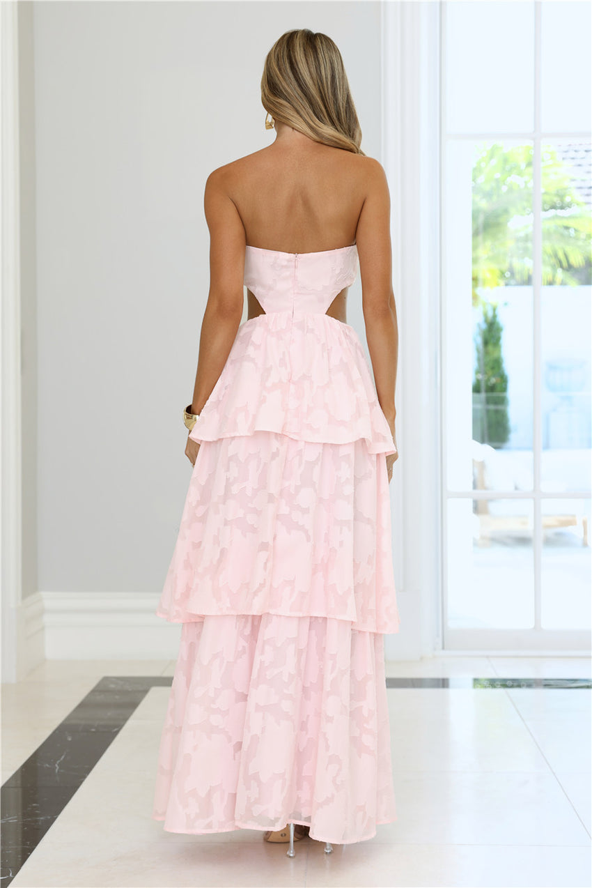Soft Petal Glow Strapless Maxi Dress Pink