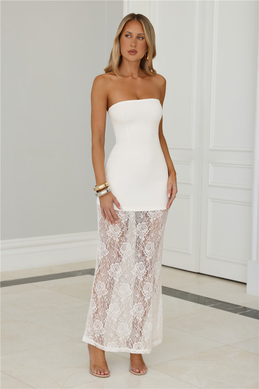 Polished Piece Strapless Lace Maxi Dress White