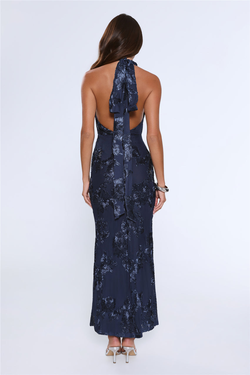Lime Light Mesh Halter Maxi Dress Navy