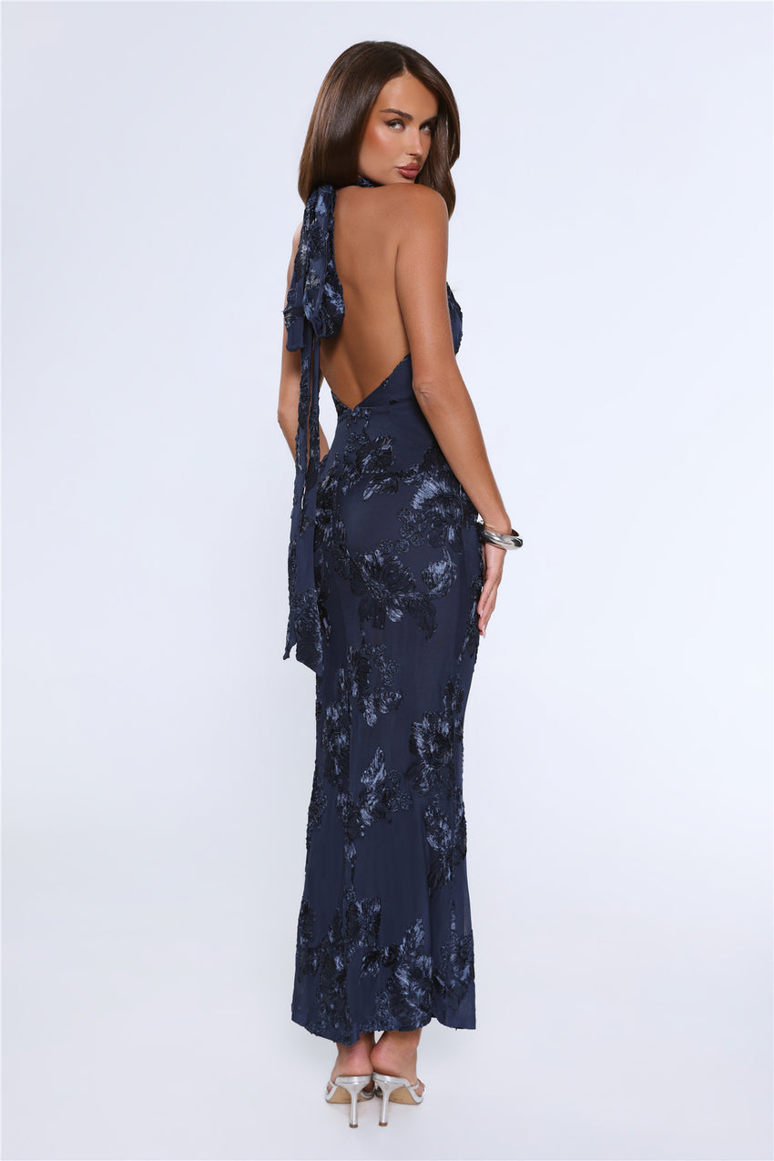 Lime Light Mesh Halter Maxi Dress Navy