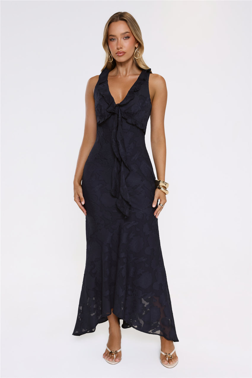 Shimmer Petal Maxi Dress Navy