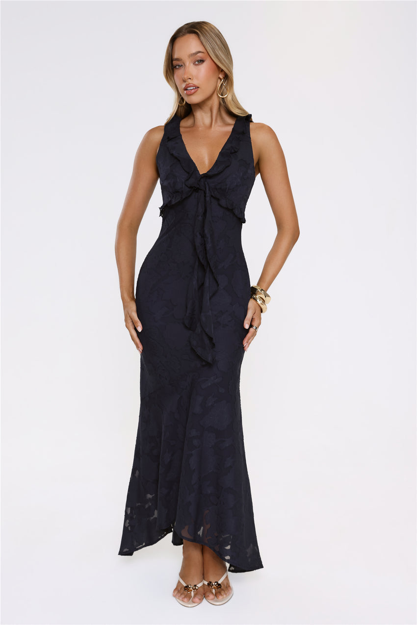Shimmer Petal Maxi Dress Navy