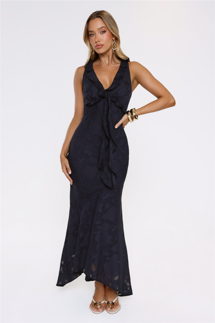 Shimmer Petal Maxi Dress Navy