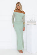 Glam Mesh Off-Shoulder Maxi Dress Mint