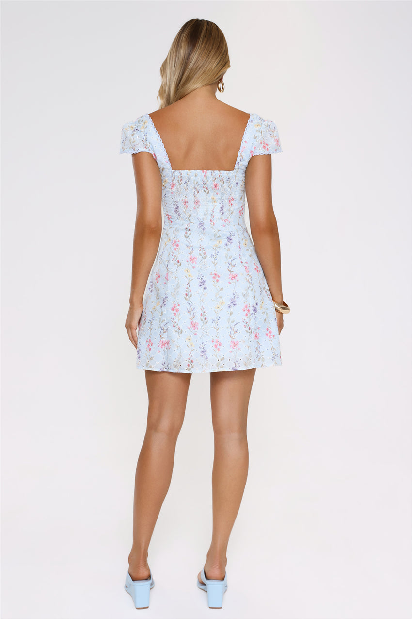 Too Cute To Care Embroidered Mini Dress Blue