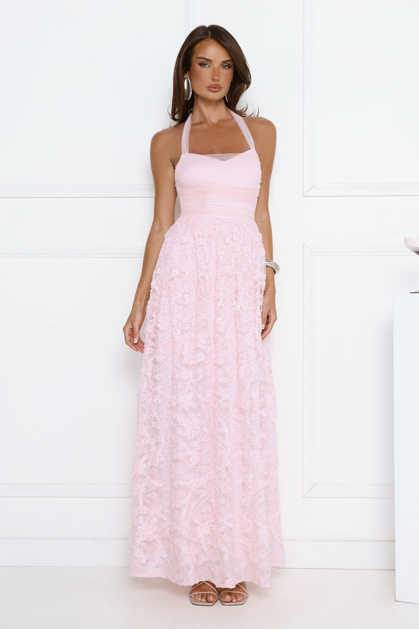 Magnetic Luxe Halter Maxi Dress Pink