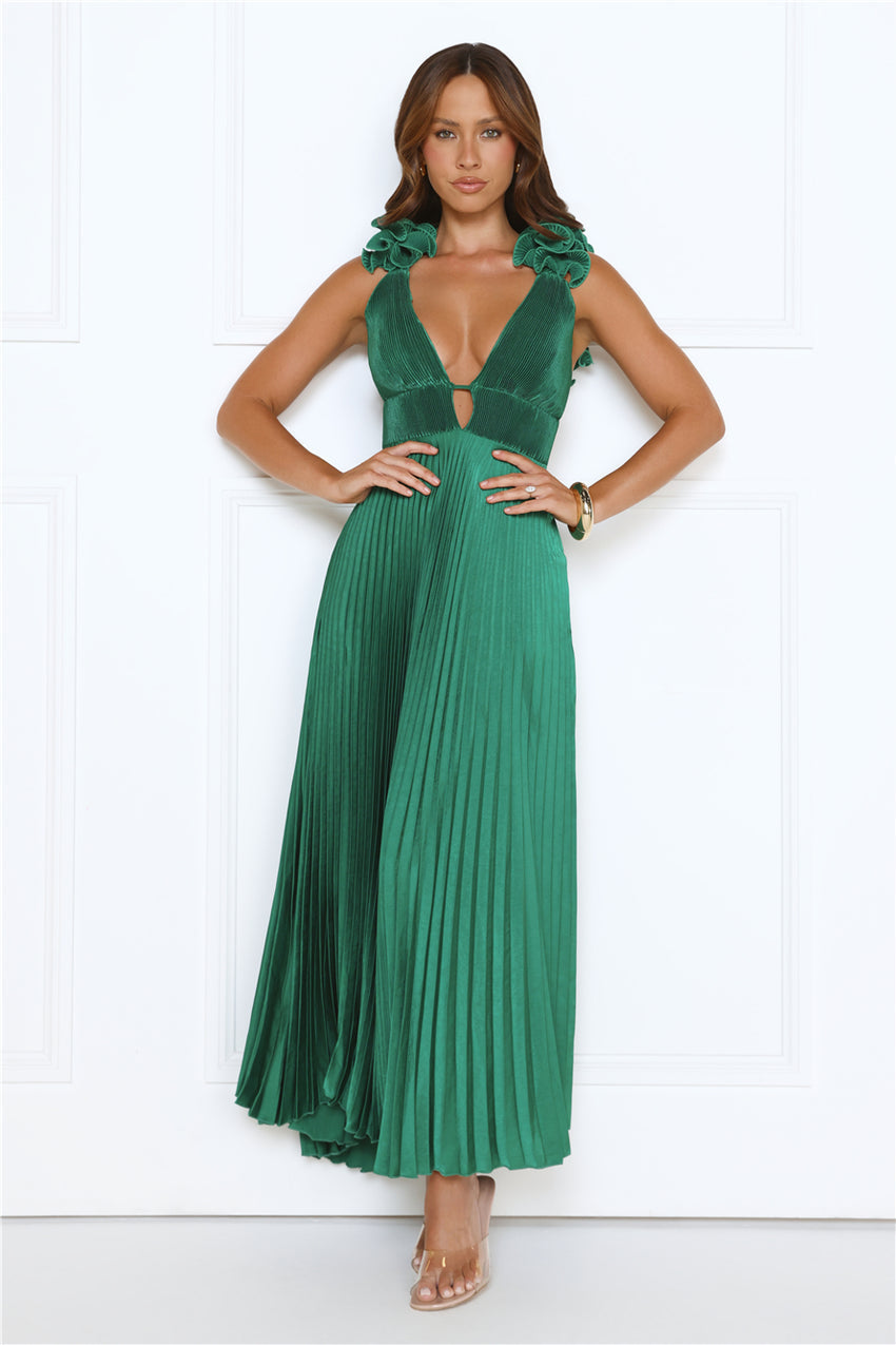 Honeyed Luxe Satin Maxi Dress Green