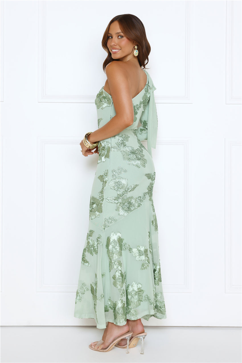 Glow Queen Energy One Shoulder Maxi Dress Sage