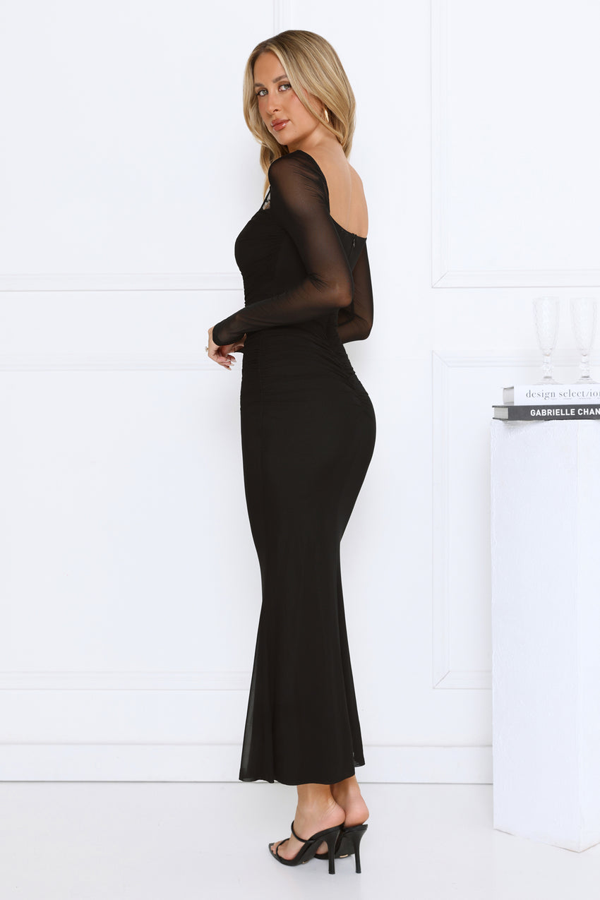 Trendsetter Edit Mesh Long Sleeve Maxi Dress Black