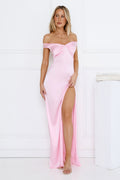 Spark Babe Off Shoulder Satin Maxi Dress Pink
