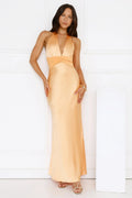 Spiced Sunset Satin Halter Maxi Dress Orange