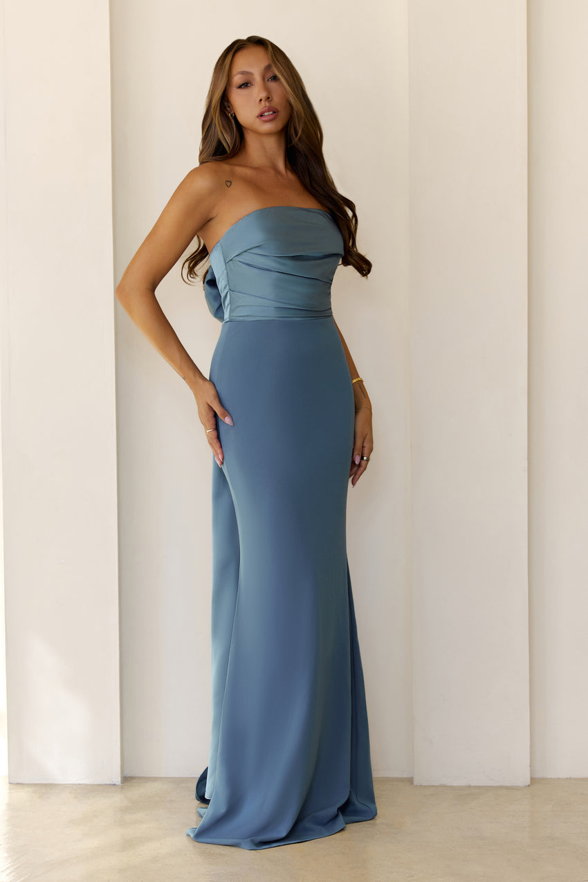 Luxe Nights Strapless Maxi Dress Dusty Blue
