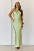 Majestic Girl Halter Satin Maxi Dress Green