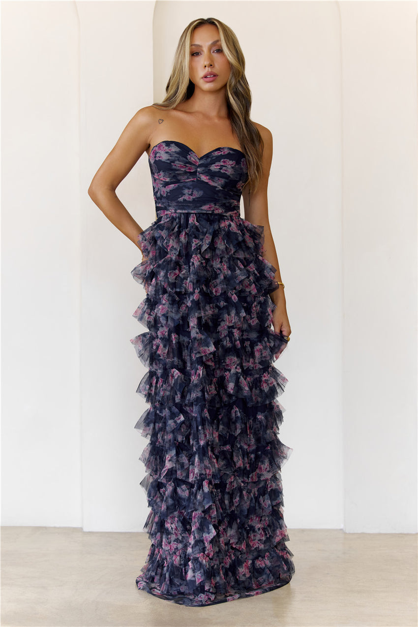 Festival Of You Strapless Tulle Maxi Dress Navy