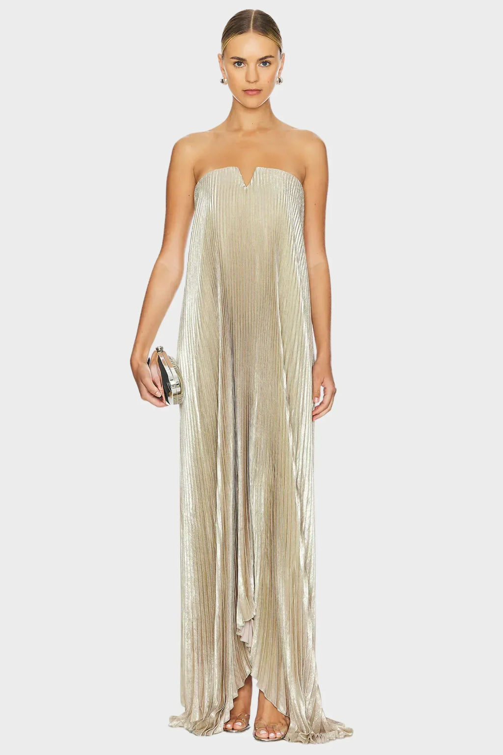 Duttini | Metallic Pleated Strapless Gown