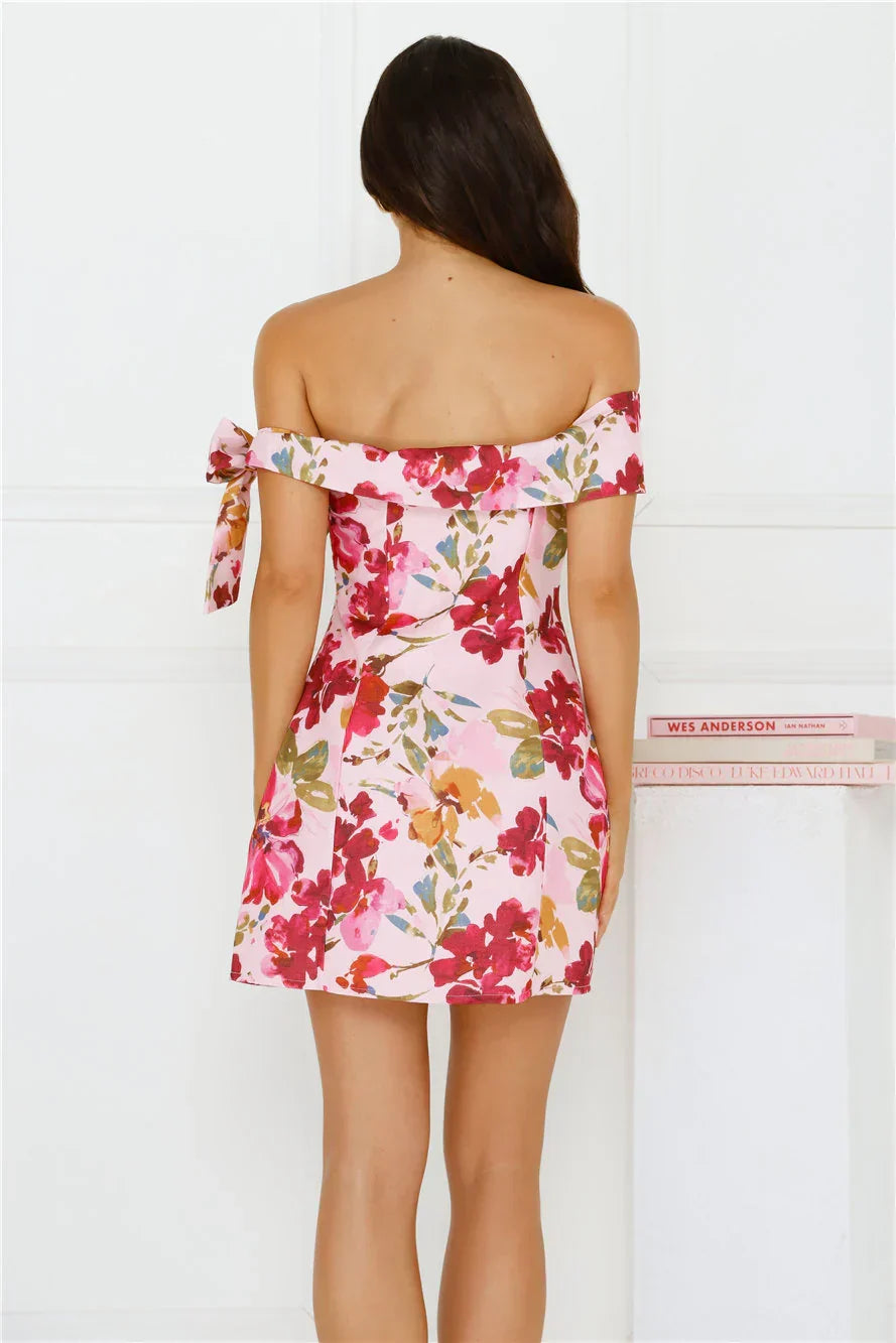 Luxe Seraphina Off Shoulder Mini Dress Pink