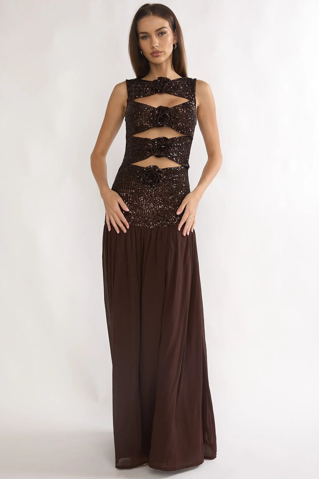 Dioris Sequin Maxi Dress Chocolate