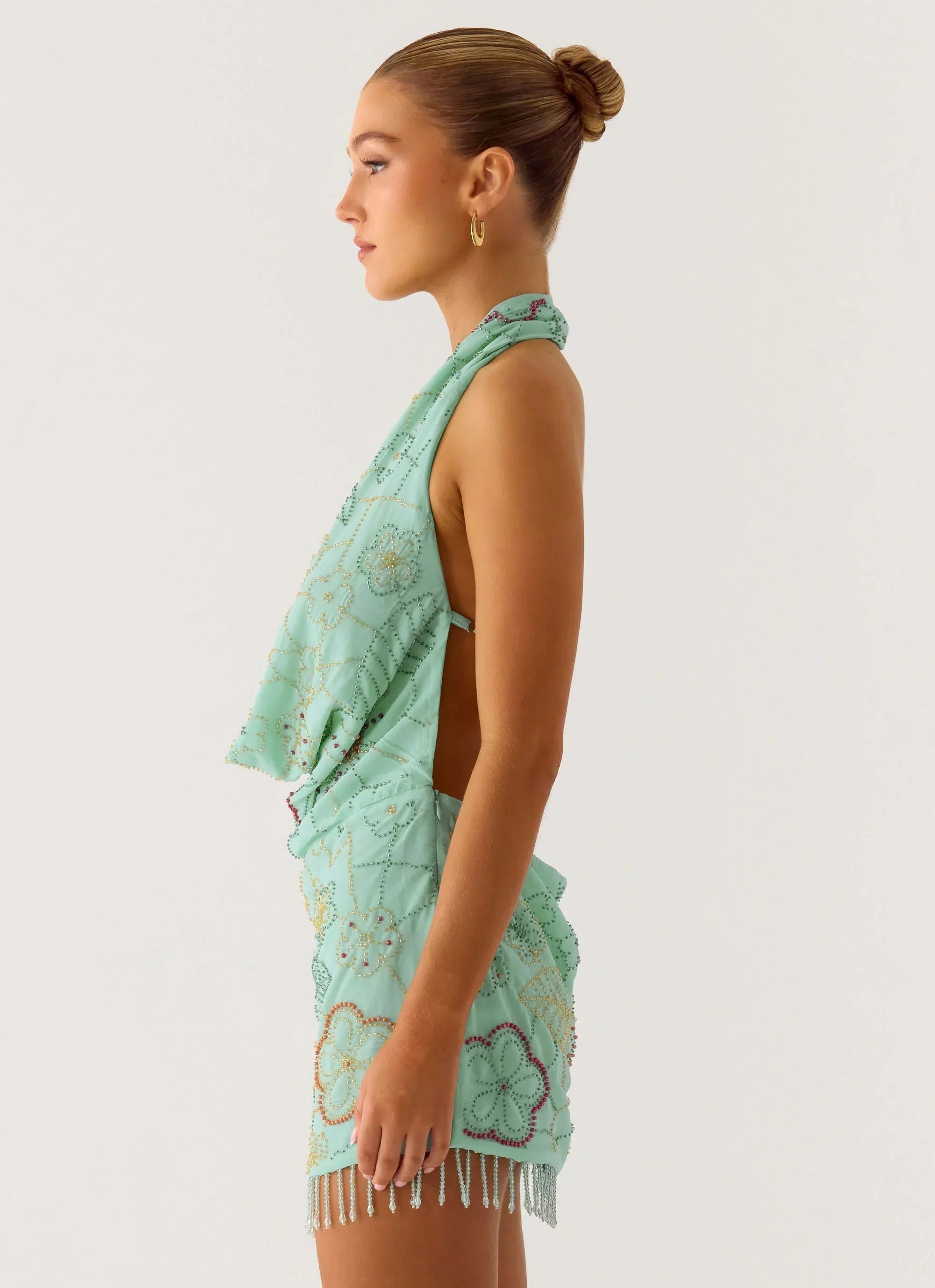 Outlaw Beaded Mini Dress Mint