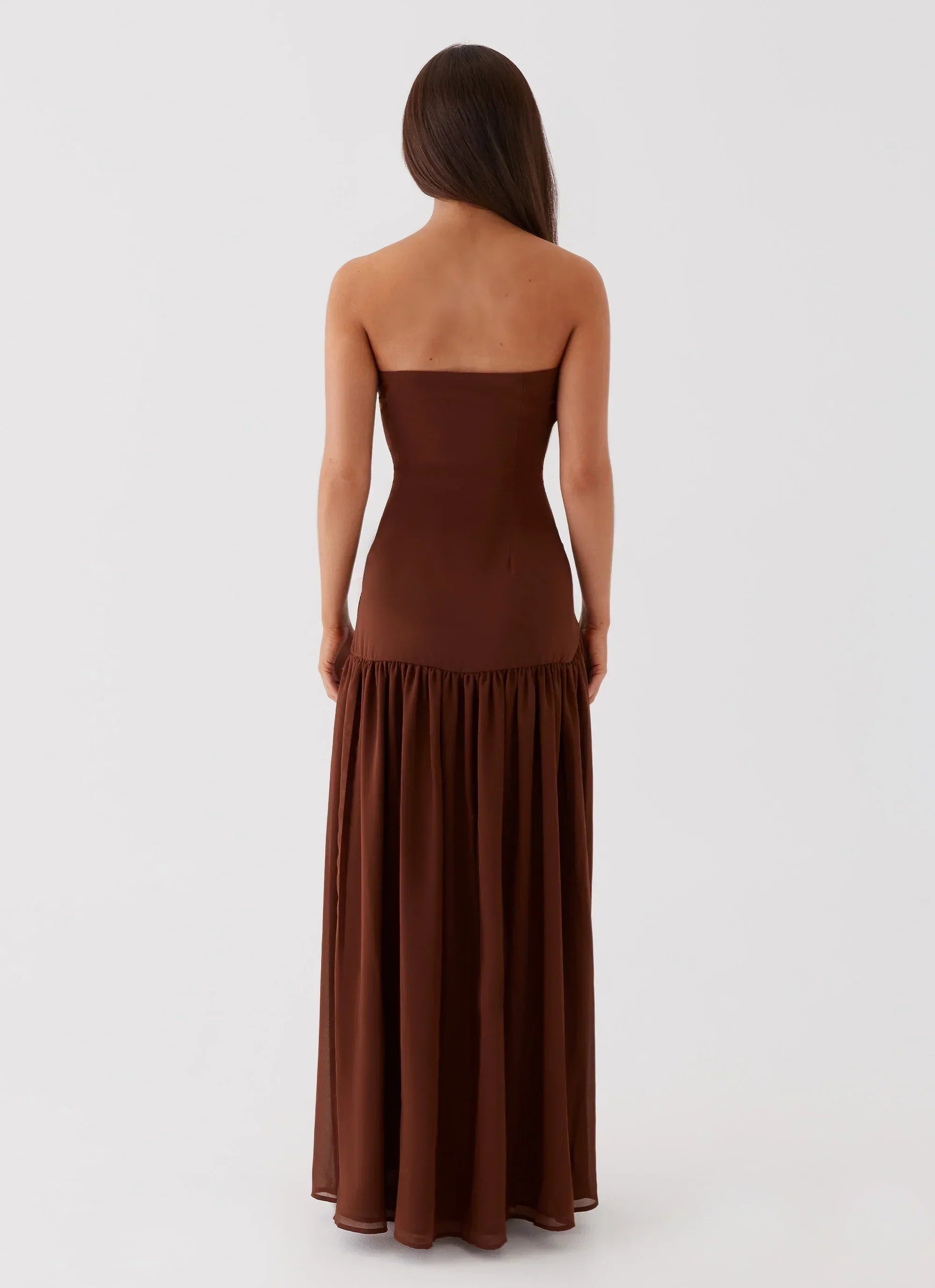 Eden Strapless Maxi Dress - Brown