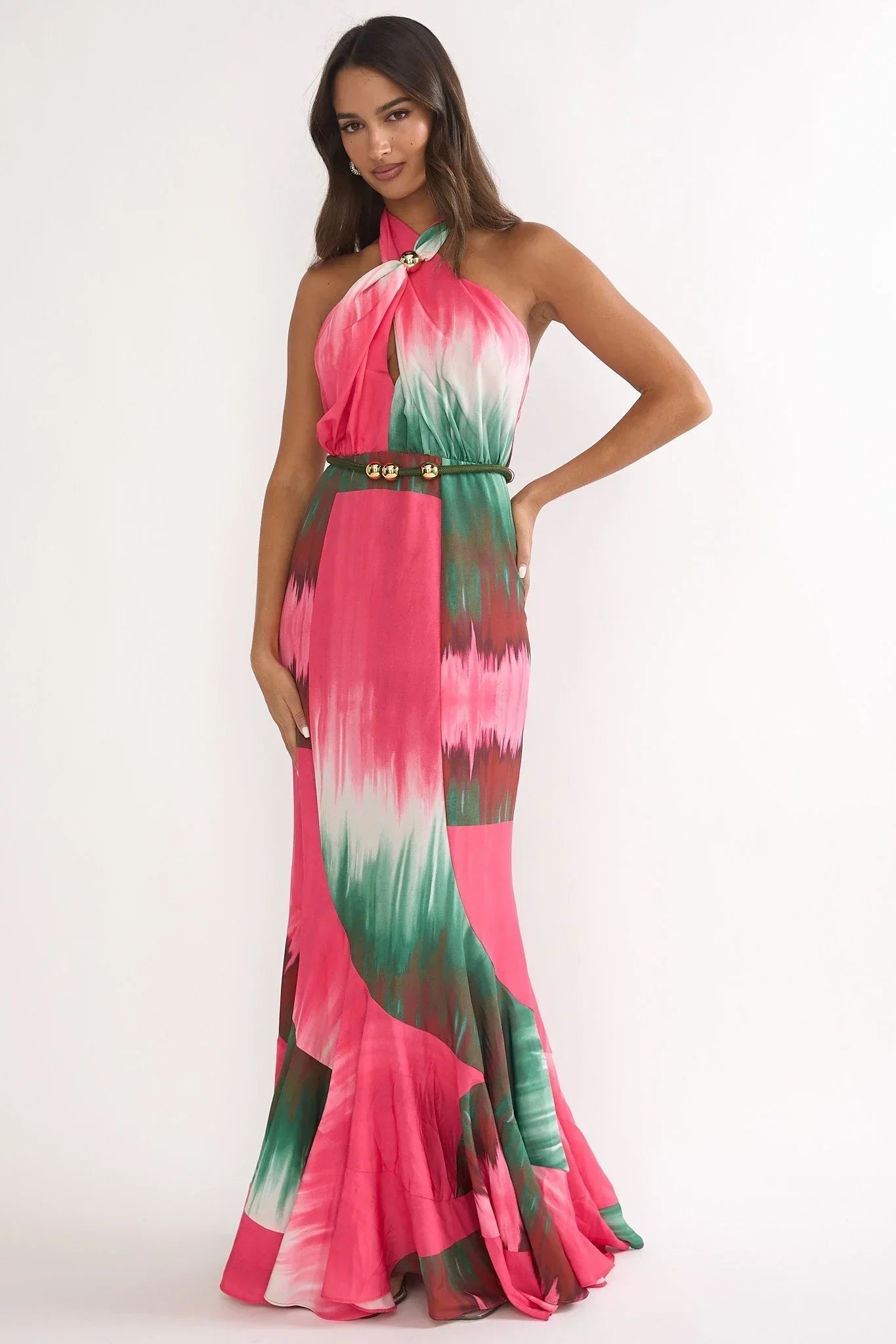 Elaina Rope Waist Maxi Dress Fuchsia