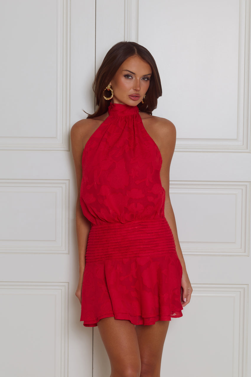 Flaunt It Gorgeous Halter Mini Dress Red