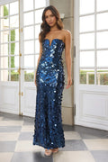 Glistening Grandeur Sequin Strapless Maxi Dress  Navy