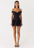 Endless Romance Off Shoulder Mini Dress - Black Polkadot