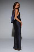 Silken Solstice Satin Maxi Dress Navy