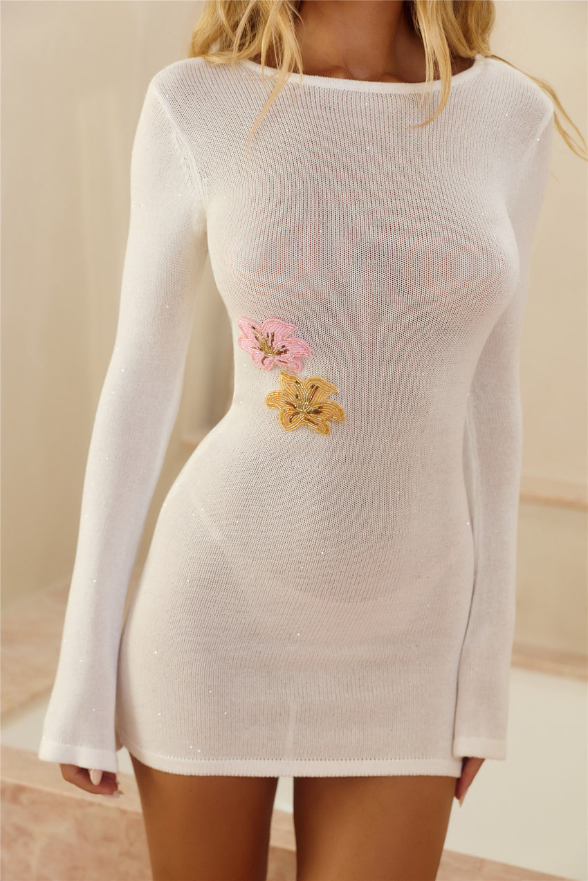 Sun-Kissed Evenings Knit Long Sleeve Mini Dress White