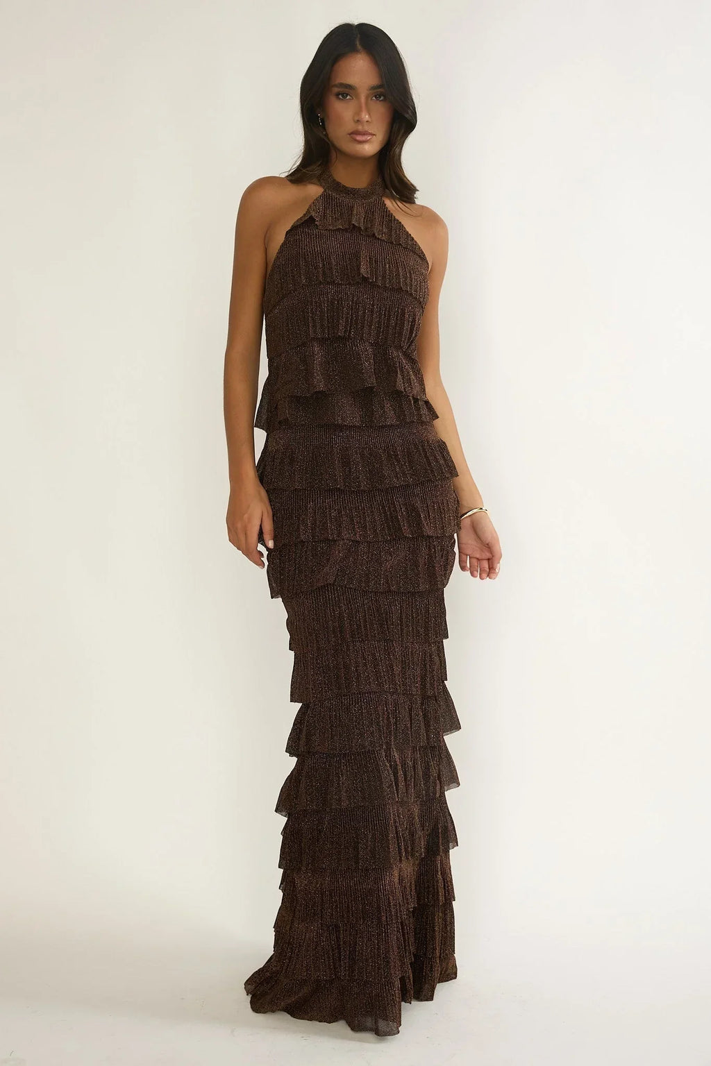 Kaelia Tiered Maxi Dress Brown