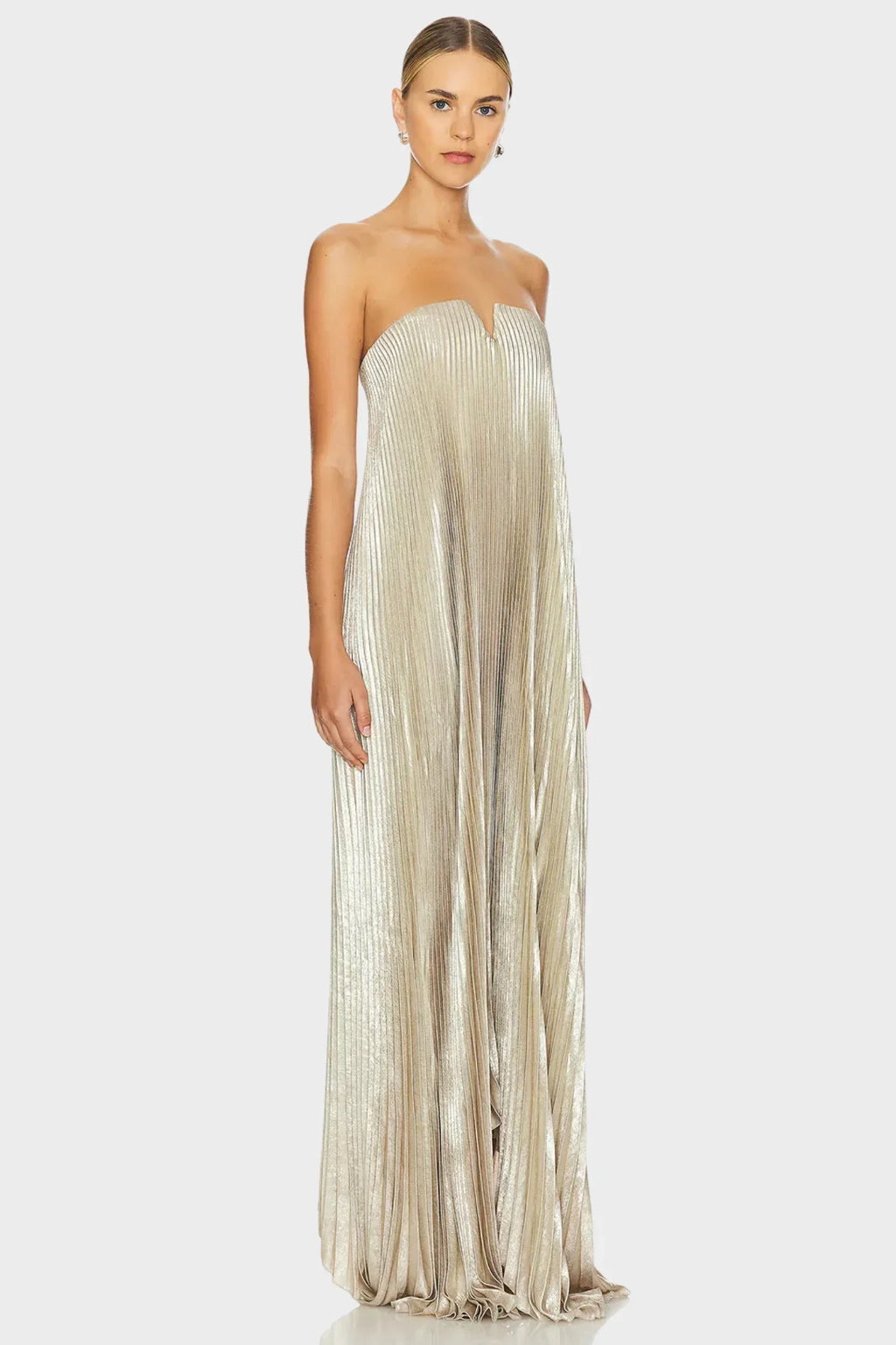 Duttini | Metallic Pleated Strapless Gown