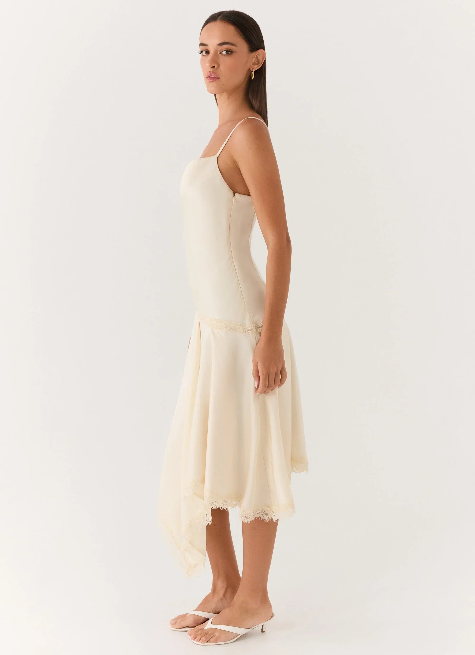 Cleosa Asymmetrical Midi Dress White