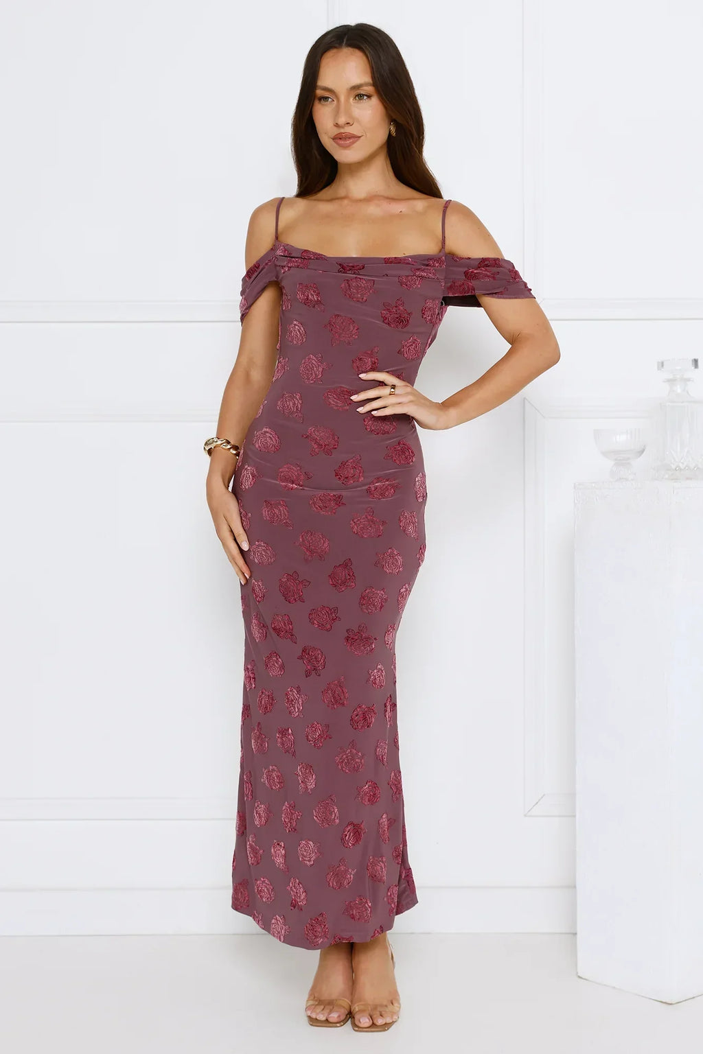 Petal Kiss Off Shoulder Maxi Dress Purple