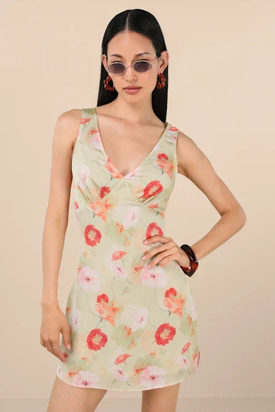 Jaziel Ivory Floral Sleeveless Mini Dress