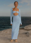Carnation Long Sleeve Knit Maxi Dress - Blue