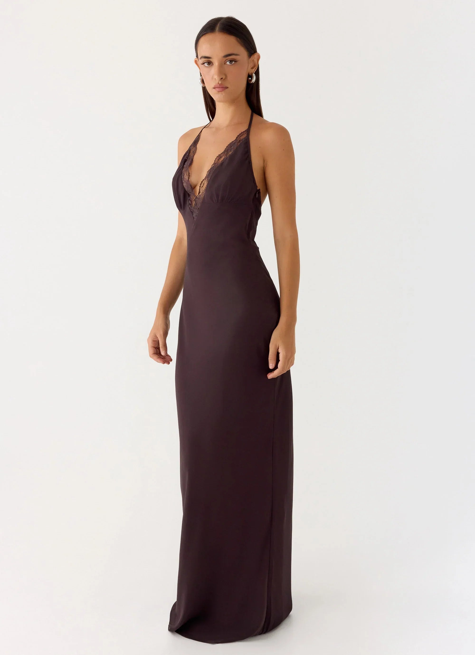 Indya Halter Maxi Dress Chocolate