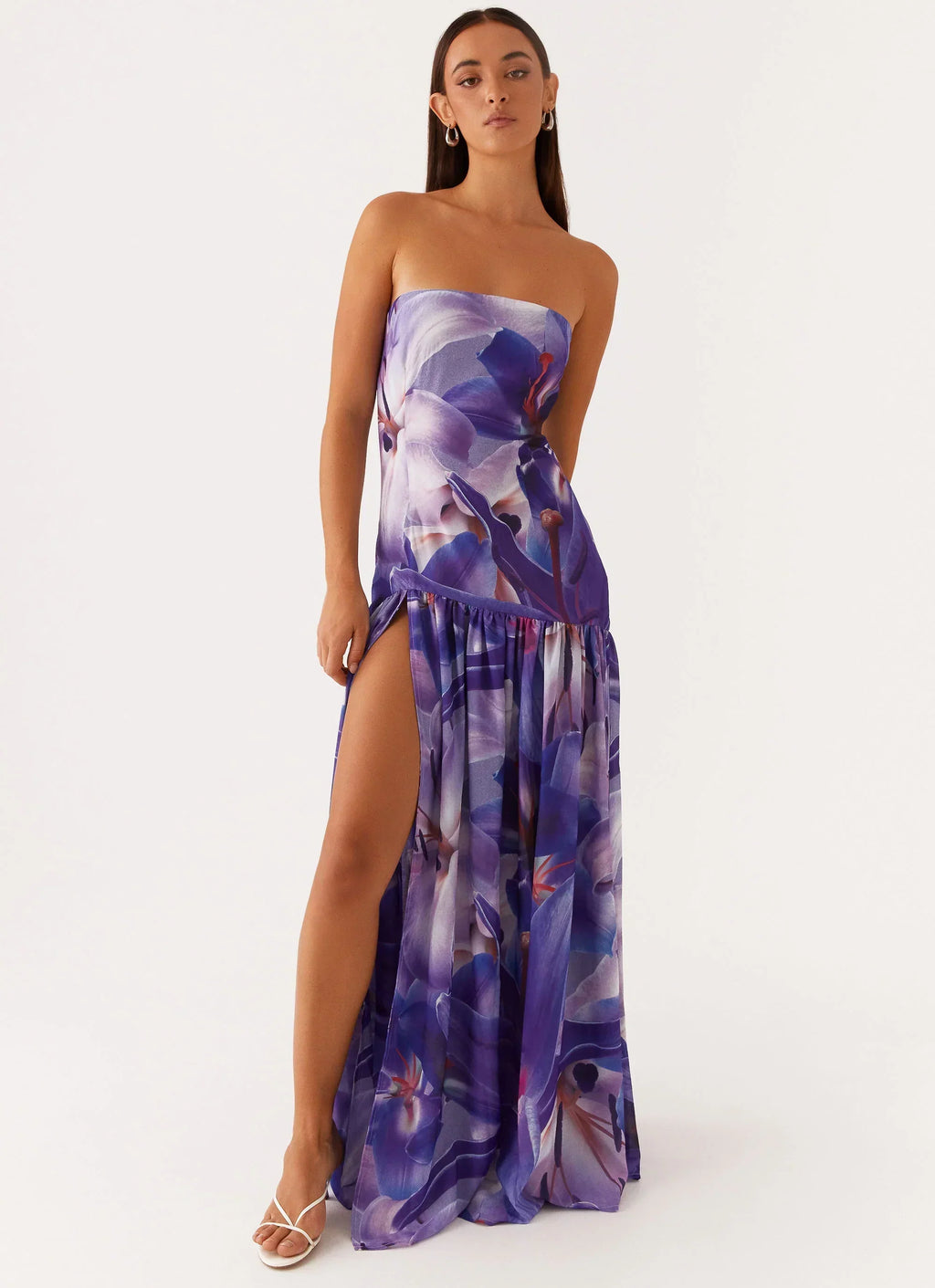Eden Strapless Maxi Dress - Purple White Lilly