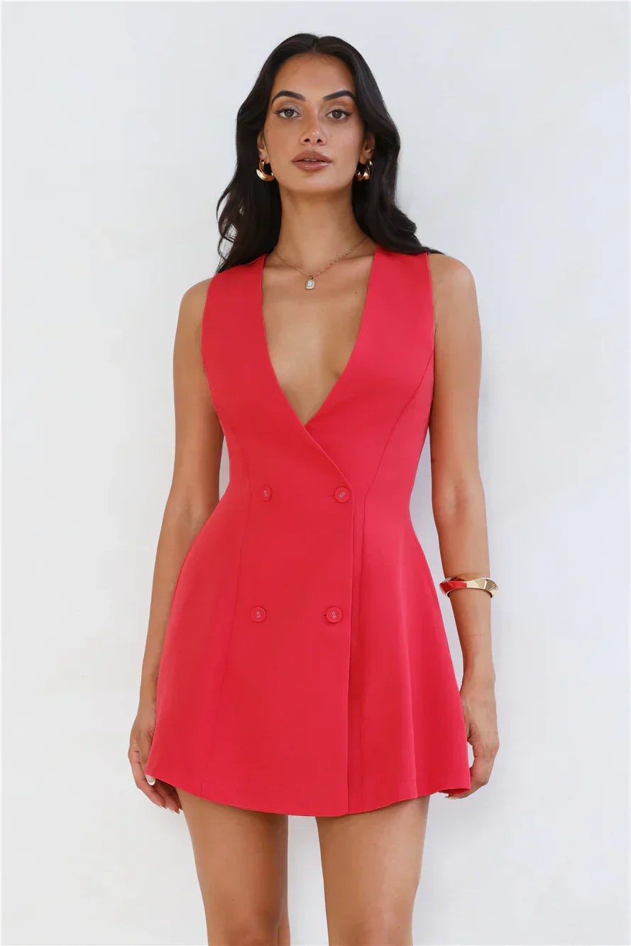 Office Chic Tailored Mini Dress Red