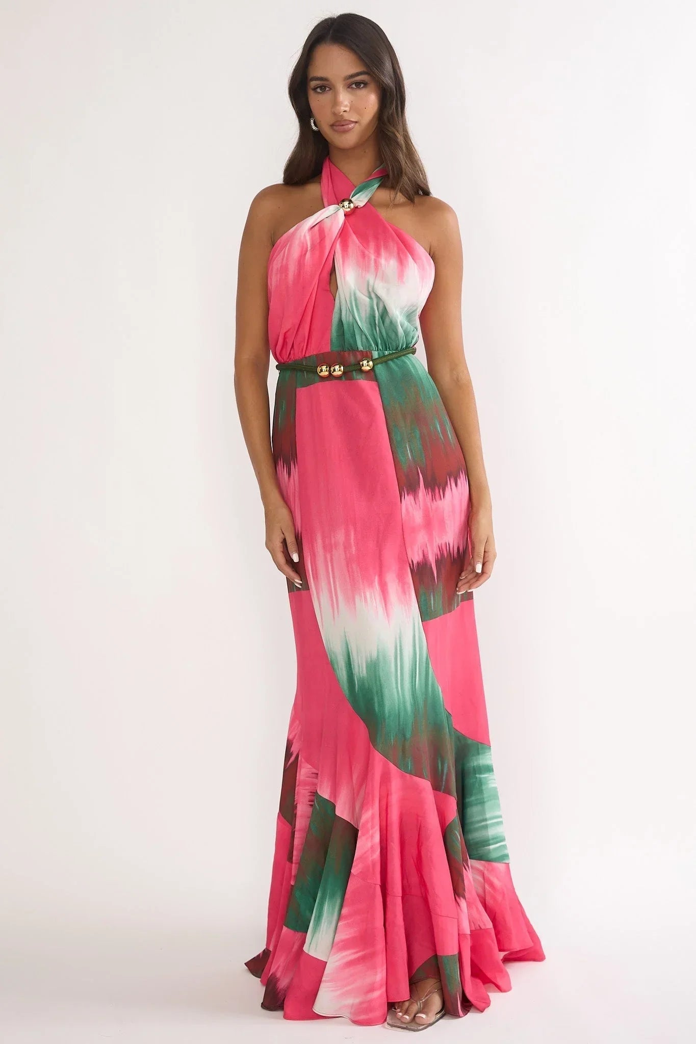 Elaina Rope Waist Maxi Dress Fuchsia